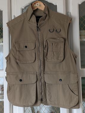 S Banana Republic Men's Utility Field Vest Jacket  Khaki Fishing Survival Safari